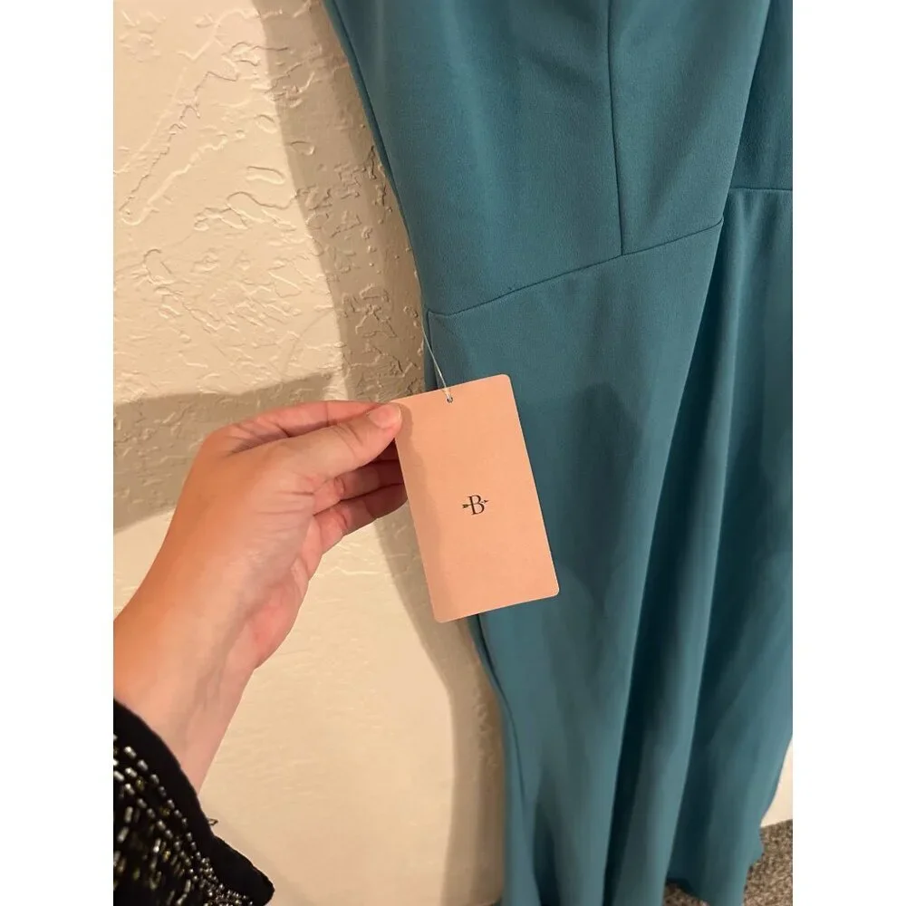 Y NWT BHLDN Turquoise Jones V Neck Structured Mermaid Style formal Maxi Gown - Picture 6 of 13